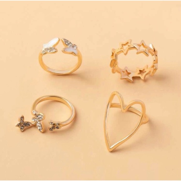 1 LEFT! 4 piece Gold Butterfly And Heart Ring Set - Picture 3 of 4